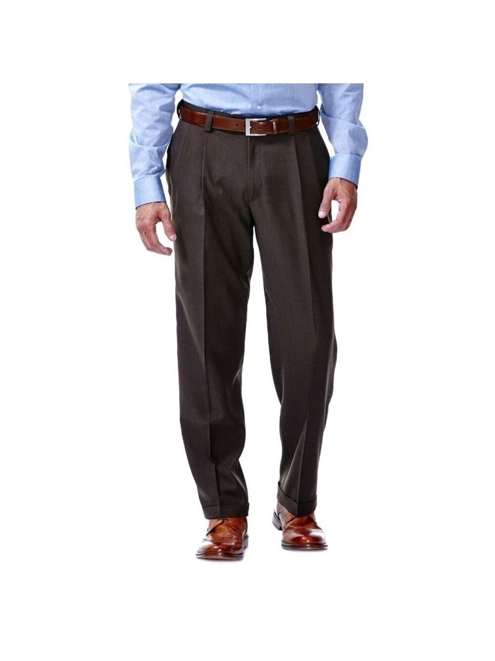 Haggar Men's Classic Fit Stretch Stria Dark Chocolate Dress Pants 38Wx29L - NWT